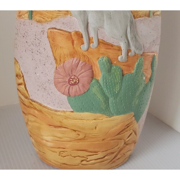 Southwestern Original 3d Studio Art Pottery Wolf Vase Floral Cactus Desert Decor - Picture 6 of 14